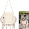 Vita5 Macramé Hangstoel - Voor Binnen En Buiten - Zonder Standaard - Incl. Kussen, Boekenvak En Beschermhoes - Tot 150kg - Beige -Tuinmeubel Verkoop 1098x1200