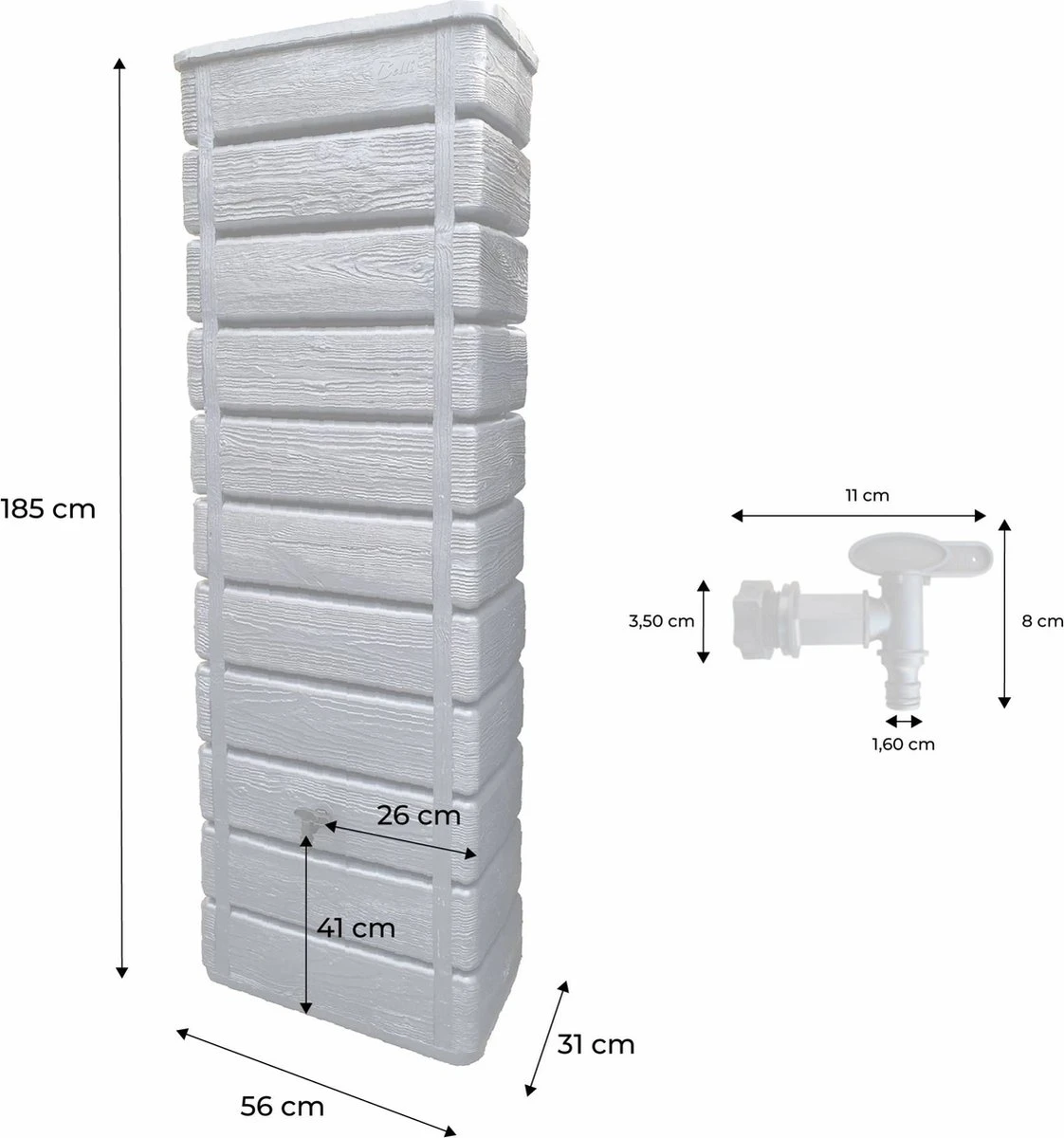 Regenton Muurtank, Grandval 300L, Antraciet Kunststof, Imitatiehout, Met Gootaansluitset Inbegrepen 5 Regenton Muurtank, Grandval 300L, Antraciet Kunststof, Imitatiehout, Met Gootaansluitset Inbegrepen - Image 3