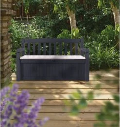 Keter Eden Garden Bench Opbergbank - 265L - 140x60x84cm - Zwart/Grijs -Tuinmeubel Verkoop 1132x1200