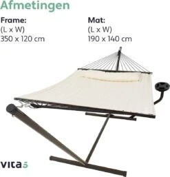 Vita5 Hangmat Met Standaard En Spreidstok – 2 Persoons – Incl. Bekerhouder - Afneembaar Kussen – Uv-bestendig – Beige 22 Vita5 Hangmat Met Standaard En Spreidstok – 2 Persoons – Incl. Bekerhouder - Afneembaar Kussen – Uv-bestendig – Beige -Tuinmeubel Verkoop 1152x1200