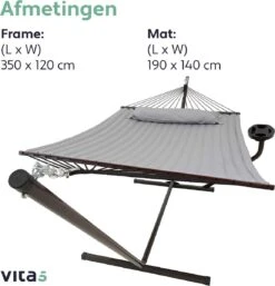 Vita5 Hangmat Met Standaard En Spreidstok – 2 Persoons – Incl. Bekerhouder - Afneembaar Kussen – Uv-bestendig – Lichtgrijs -Tuinmeubel Verkoop 1153x1200