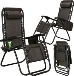 Springos Tuinstoel | Ligstoel | Opvouwbaar | Verstelbaar | Ergonomische Hoofdsteun | Bruin / Zwart -Tuinmeubel Verkoop 1166x1200