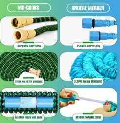 MD-Goods ® Super Sterk Uitrekbare Tuinslang Tot 30 Meter + GRATIS Tas En Koppelstuk - Tuinsproeier - Tuin Besproeien - Waterslang - Sproeikop - Groen - Flexibel Elastisch -Tuinmeubel Verkoop 1169x1200