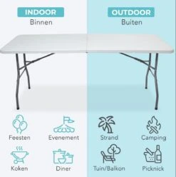 LifeGoods Klaptafel - Inklapbaar - 70x180cm - Verstelbare Vouwtafel - Weerbestendig - Wit -Tuinmeubel Verkoop 1193x1200