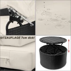 Casaria Polyrattan Zonne-Eiland Ø185cm – Incl. Kussens - Zwart Crème -Tuinmeubel Verkoop 1198x1200