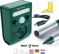 Pest-Tech PT-221 | Ultrasone Kattenverjager Op Zonneenergie | Kattenschrik | Marterverjager | Dierenverjager | Kattenafweermiddel | Ongedierte Verjager - Met USB Oplaadkabel -Tuinmeubel Verkoop 1200x1089 2