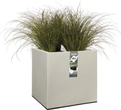 Elho Vivo Structure Finish Vierkant 40 - Plantenbak Voor Binnen & Buiten - Ø 39 X H 41 - Grijs/Warm Grijs -Tuinmeubel Verkoop 1200x1095
