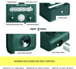 Pest-Tech PT-221 | Ultrasone Kattenverjager Op Zonneenergie | Kattenschrik | Marterverjager | Dierenverjager | Kattenafweermiddel | Ongedierte Verjager - Met USB Oplaadkabel -Tuinmeubel Verkoop 1200x1104