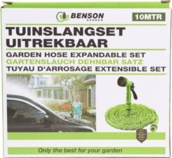 Benson - Tuinslang - Fexibel - 10 Meter - Tuinslang Met Koppeling - Spuitpistool - Groen -Tuinmeubel Verkoop 1200x1105 1