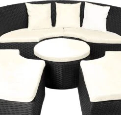 Casaria Polyrattan Zonne-Eiland Ø185cm – Incl. Kussens - Zwart Crème -Tuinmeubel Verkoop 1200x1144