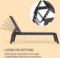 Blumfeldt Renazzo Lounge Ligstoel - Ligbed Voor De Tuin - Aluminium Tuinstoel - 6 Standen - Waterafstotend - Bekleding Van 70 % Pvc En 30 % Polyetheen - Zwart -Tuinmeubel Verkoop 1200x1157