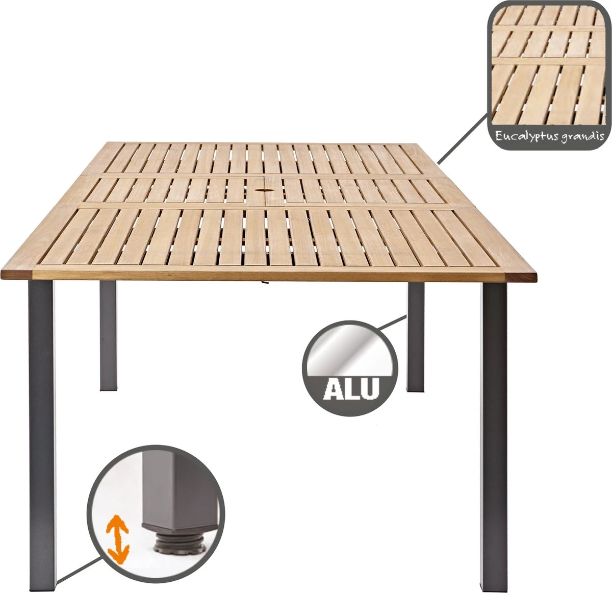 NATERIAL - Uitschuifbare Tuintafel ORIS - Uitschuifbare Tafel Voor 6 Tot 8 Personen - 180-240x100 Cm - Aluminium - Hout Eucalyptus 4 NATERIAL - Uitschuifbare Tuintafel ORIS - Uitschuifbare Tafel Voor 6 Tot 8 Personen - 180-240x100 Cm - Aluminium - Hout Eucalyptus - Image 2