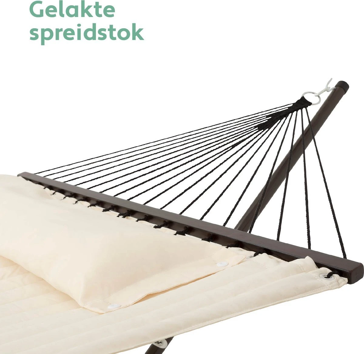 Vita5 Hangmat Met Standaard En Spreidstok – 2 Persoons – Incl. Bekerhouder - Afneembaar Kussen – Uv-bestendig – Beige 12 Vita5 Hangmat Met Standaard En Spreidstok – 2 Persoons – Incl. Bekerhouder - Afneembaar Kussen – Uv-bestendig – Beige - Image 10
