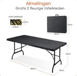 Lenx Klaptafel - Inklapbare Tafel - Opvouwbare Tuintafel - Vouwtafel - Inclusief Handvat En 2 Tafelkleden - 180x75x74cm - 6 Tot 8 Personen -Tuinmeubel Verkoop 1200x1179 1