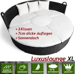 Casaria Polyrattan Zonne-Eiland Ø185cm – Incl. Kussens - Zwart Crème -Tuinmeubel Verkoop 1200x1184