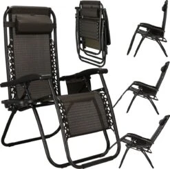 Springos Tuinstoel | Ligstoel | Opvouwbaar | Verstelbaar | Ergonomische Hoofdsteun | Bruin / Zwart -Tuinmeubel Verkoop 1200x1191 1