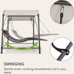 Blumfeldt Palermo Schommelbank - Hollywoodschommel 130 X 207 Cm - Ligbed Met Dak - Schommelstoel Voor 2 Personen - Tuinbank Inclusief Nekkussens - Stalen Frame En Polyester Dak - Grijs -Tuinmeubel Verkoop 1200x1197 2