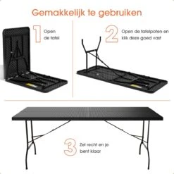 Lenx Klaptafel - Inklapbare Tafel - Opvouwbare Tuintafel - Vouwtafel - Inclusief Handvat En 2 Tafelkleden - 180x75x74cm - 6 Tot 8 Personen -Tuinmeubel Verkoop 1200x1200 103