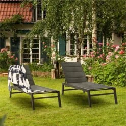 Blumfeldt Renazzo Lounge Ligstoel - Ligbed Voor De Tuin - Aluminium Tuinstoel - 6 Standen - Waterafstotend - Bekleding Van 70 % Pvc En 30 % Polyetheen - Zwart -Tuinmeubel Verkoop 1200x1200 108