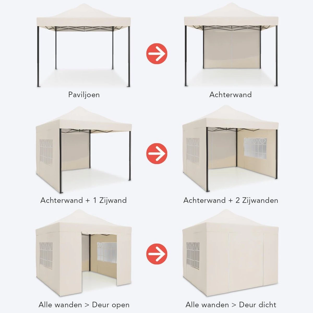 LifeGoods Partytent - 3x3 M - Zijwanden - Easy Up - Opvouwbaar - Waterdicht - Draagtas Met Wieltjes - Beige 4 LifeGoods Partytent - 3x3 M - Zijwanden - Easy Up - Opvouwbaar - Waterdicht - Draagtas Met Wieltjes - Beige - Image 2