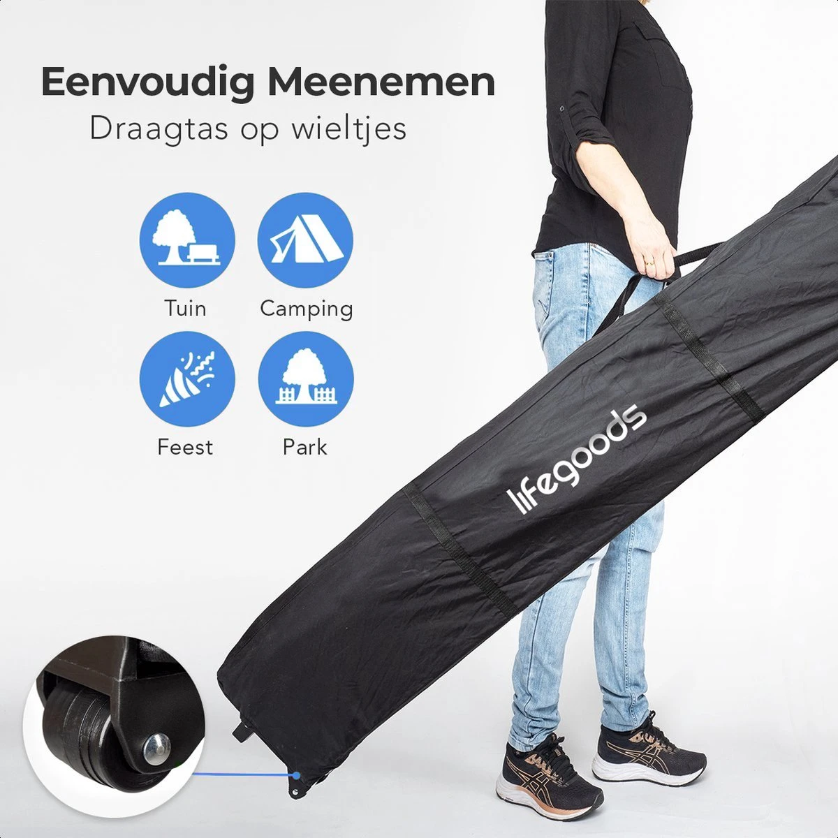 LifeGoods Partytent - 3x4.5 M - Zijwanden - Easy Up - Opvouwbaar - Waterdicht - Draagtas Met Wieltjes - Donkergrijs 4 LifeGoods Partytent - 3x4.5 M - Zijwanden - Easy Up - Opvouwbaar - Waterdicht - Draagtas Met Wieltjes - Donkergrijs - Image 2