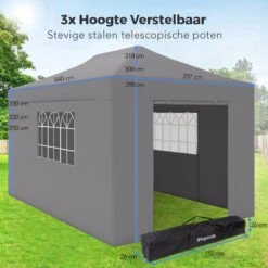 LifeGoods Partytent - 3x4.5 M - Zijwanden - Easy Up - Opvouwbaar - Waterdicht - Draagtas Met Wieltjes - Donkergrijs 21 LifeGoods Partytent - 3x4.5 M - Zijwanden - Easy Up - Opvouwbaar - Waterdicht - Draagtas Met Wieltjes - Donkergrijs -Tuinmeubel Verkoop 1200x1200 156