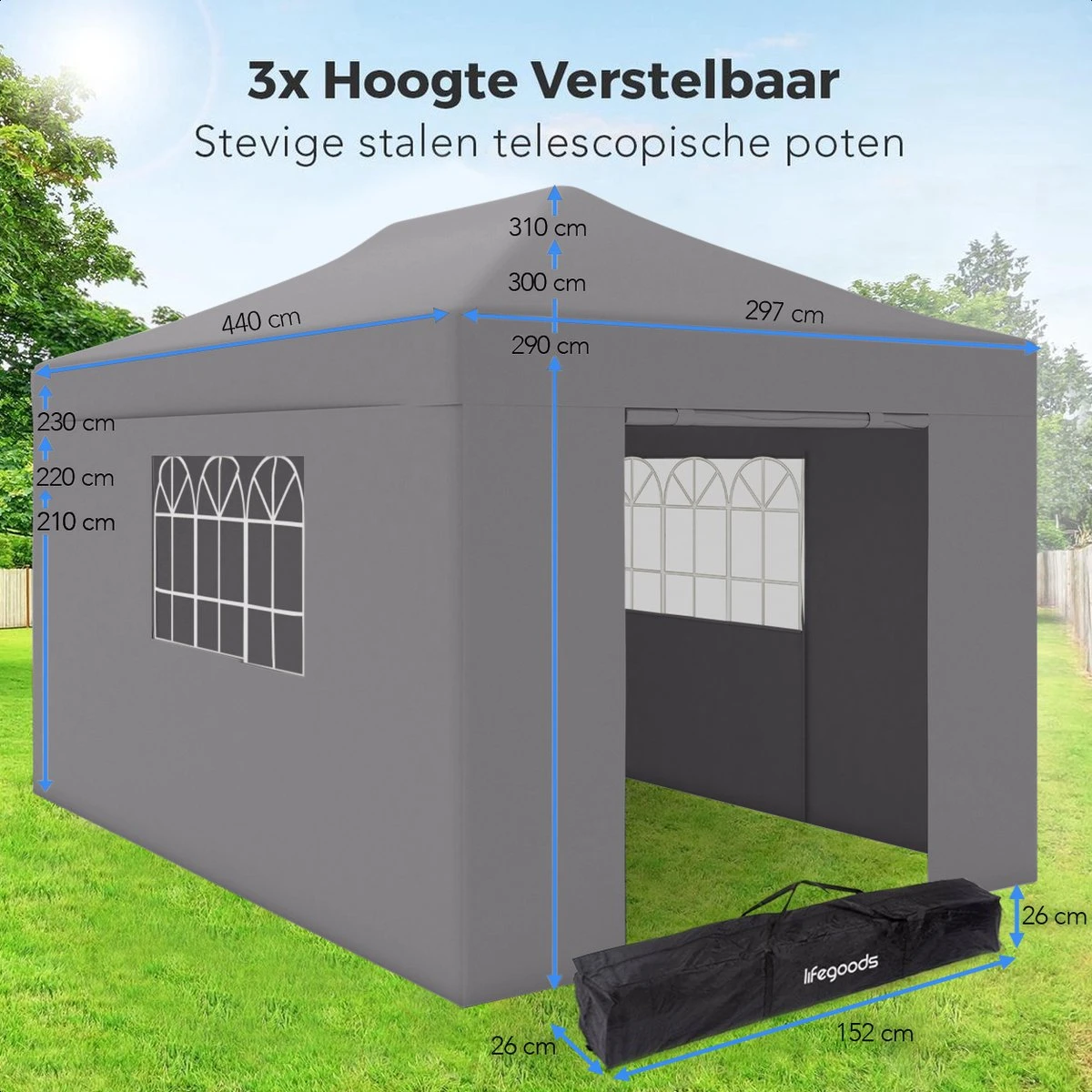 LifeGoods Partytent - 3x4.5 M - Zijwanden - Easy Up - Opvouwbaar - Waterdicht - Draagtas Met Wieltjes - Donkergrijs 12 LifeGoods Partytent - 3x4.5 M - Zijwanden - Easy Up - Opvouwbaar - Waterdicht - Draagtas Met Wieltjes - Donkergrijs - Image 10