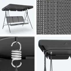 LifeGoods Schommelbank - 3-zits - Tot 250KG - Kantelbaar Dak - UV-bestendig Zonnescherm - 172x104x162cm - Grijs -Tuinmeubel Verkoop 1200x1200 207