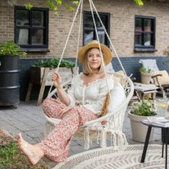 Vita5 Macramé Hangstoel - Voor Binnen En Buiten - Zonder Standaard - Incl. Kussen, Boekenvak En Beschermhoes - Tot 150kg - Beige -Tuinmeubel Verkoop 1200x1200 216