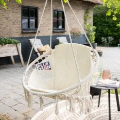 Vita5 Macramé Hangstoel - Voor Binnen En Buiten - Zonder Standaard - Incl. Kussen, Boekenvak En Beschermhoes - Tot 150kg - Beige -Tuinmeubel Verkoop 1200x1200 221
