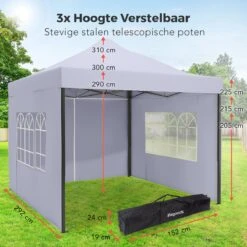 LifeGoods Partytent - 3x3 M - Zijwanden - Easy Up - Opvouwbaar - Waterdicht - Draagtas Met Wieltjes - Donkergrijs -Tuinmeubel Verkoop 1200x1200 23