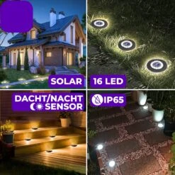 Shutterlight® 16 LED Solar Grondspot - Tuinverlichting - Zonlichtsensor - Zonne-energie - Matte Zwart - Warm Wit Licht - 4 Stuks - Buiten -Tuinmeubel Verkoop 1200x1200 269