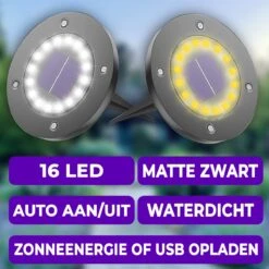 Shutterlight® 16 LED Solar Grondspot - Tuinverlichting - Zonlichtsensor - Zonne-energie - Matte Zwart - Warm Wit Licht - 4 Stuks - Buiten -Tuinmeubel Verkoop 1200x1200 272