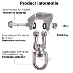 Luxe Ophangsysteem - 180° Schommelen, 360° Roteerbaar - Plafondhaak - Ophanghaak - Hangstoel Buiten - Hangstoel Binnen – Schommelstoel - Schommel - Bokszakken - RVS - Nederlandse Handleiding - -Tuinmeubel Verkoop 1200x1200 35