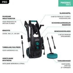 VONROC PRO Hogedrukreiniger V25-2 – 2500W – 195 Bar – 468 L/h – Duurzame Inductiemotor – Incl. 8m Slang, Slanghaspel, Terrasreiniger, Reinigingstank En Meer -Tuinmeubel Verkoop 1200x1200 361