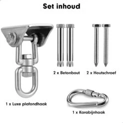 Luxe Ophangsysteem - 180° Schommelen, 360° Roteerbaar - Plafondhaak - Ophanghaak - Hangstoel Buiten - Hangstoel Binnen – Schommelstoel - Schommel - Bokszakken - RVS - Nederlandse Handleiding - -Tuinmeubel Verkoop 1200x1200 37