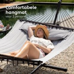 Vita5 Hangmat Met Standaard En Spreidstok – 2 Persoons – Incl. Bekerhouder - Afneembaar Kussen – Uv-bestendig – Lichtgrijs -Tuinmeubel Verkoop 1200x1200 45