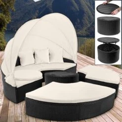Casaria Polyrattan Zonne-Eiland Ø185cm – Incl. Kussens - Zwart Crème -Tuinmeubel Verkoop 1200x1200 5