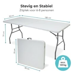 LifeGoods Klaptafel - Inklapbaar - 70x180cm - Verstelbare Vouwtafel - Weerbestendig - Wit -Tuinmeubel Verkoop 1200x1200 65