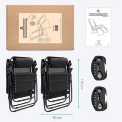 LifeGoods Opvouwbare Tuinstoelen - Verstelbaar Zonnescherm - 2 Stuks - 30°-90° Verstelbaar - Metaal - Zwart -Tuinmeubel Verkoop 1200x1200 90