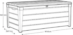 Keter Brushwood Opbergbox - Kussenbox - 455L - 145x69,7x60,3cm - Taupe -Tuinmeubel Verkoop 1200x581 1
