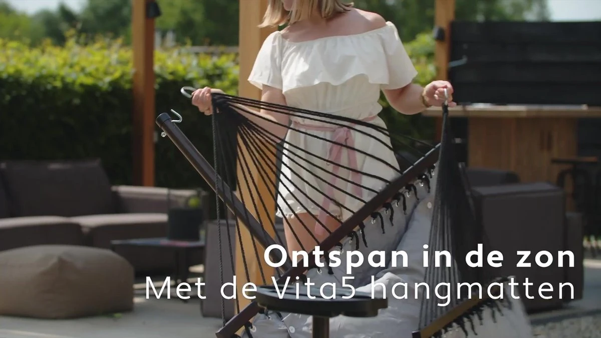 Vita5 Hangmat Met Standaard En Spreidstok – 2 Persoons – Incl. Bekerhouder - Afneembaar Kussen – Uv-bestendig – Beige 4 Vita5 Hangmat Met Standaard En Spreidstok – 2 Persoons – Incl. Bekerhouder - Afneembaar Kussen – Uv-bestendig – Beige - Image 2