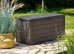 Merkloos Woody Tuin Opbergbox - 324 Liter 45x120x60 Cm - Tuinkussenbox - Antraciet/bruin -Tuinmeubel Verkoop 1200x884