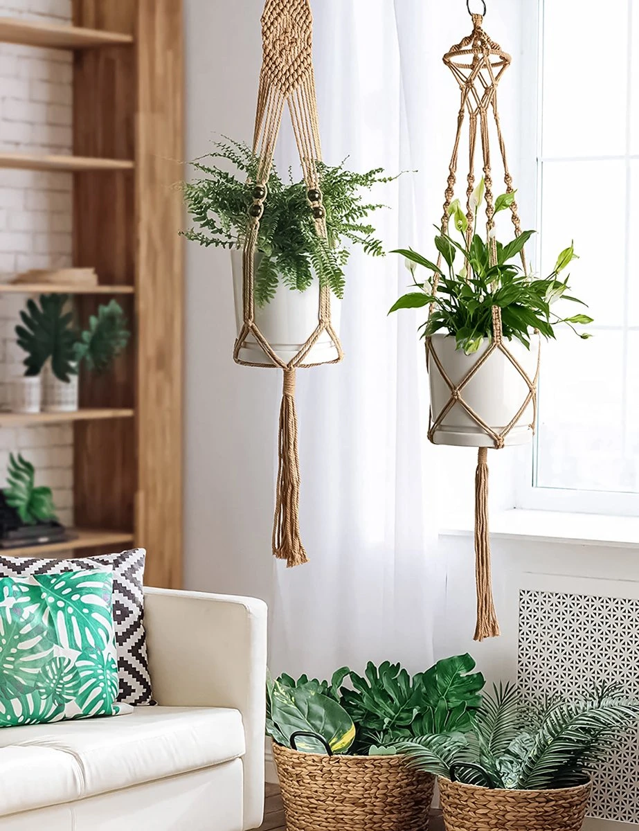 4 Stuks Luxe Jute Plantenhangers - Boho Handgeweven Katoen Hangpot Voor Binnen/Buiten - Hangende Bloempot Met Kralen - Macramé Touw/Koord Hangplant Houder - Bohemian Wandhanger Decoratie - Plant Hanger - Verticale Tuin Bloempothouder Planthanger 4 4 Stuks Luxe Jute Plantenhangers - Boho Handgeweven Katoen Hangpot Voor Binnen/Buiten - Hangende Bloempot Met Kralen - Macramé Touw/Koord Hangplant Houder - Bohemian Wandhanger Decoratie - Plant Hanger - Verticale Tuin Bloempothouder Planthanger - Image 2