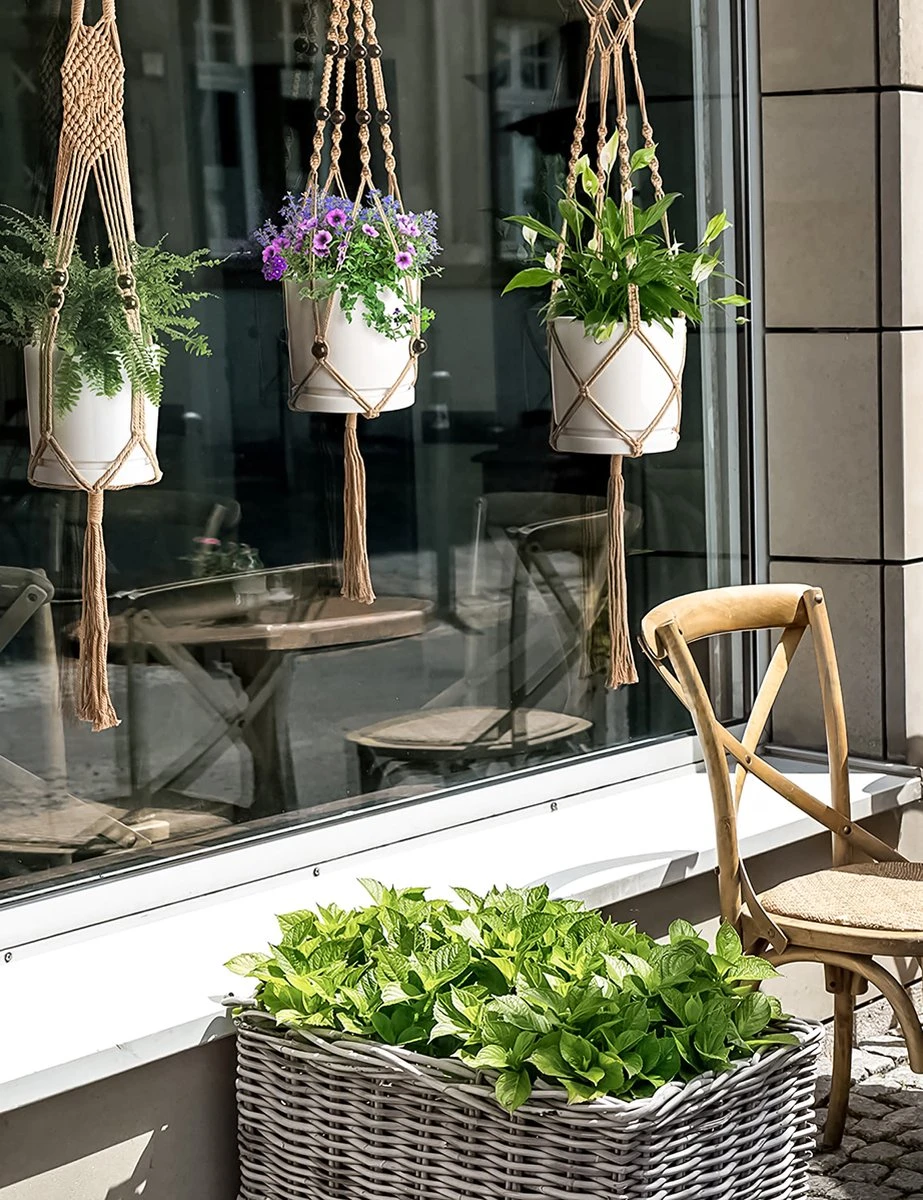 4 Stuks Luxe Jute Plantenhangers - Boho Handgeweven Katoen Hangpot Voor Binnen/Buiten - Hangende Bloempot Met Kralen - Macramé Touw/Koord Hangplant Houder - Bohemian Wandhanger Decoratie - Plant Hanger - Verticale Tuin Bloempothouder Planthanger 5 4 Stuks Luxe Jute Plantenhangers - Boho Handgeweven Katoen Hangpot Voor Binnen/Buiten - Hangende Bloempot Met Kralen - Macramé Touw/Koord Hangplant Houder - Bohemian Wandhanger Decoratie - Plant Hanger - Verticale Tuin Bloempothouder Planthanger - Image 3