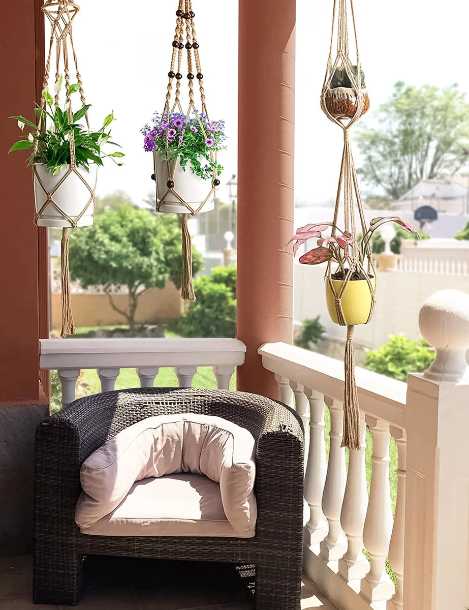 4 Stuks Luxe Jute Plantenhangers - Boho Handgeweven Katoen Hangpot Voor Binnen/Buiten - Hangende Bloempot Met Kralen - Macramé Touw/Koord Hangplant Houder - Bohemian Wandhanger Decoratie - Plant Hanger - Verticale Tuin Bloempothouder Planthanger 6 4 Stuks Luxe Jute Plantenhangers - Boho Handgeweven Katoen Hangpot Voor Binnen/Buiten - Hangende Bloempot Met Kralen - Macramé Touw/Koord Hangplant Houder - Bohemian Wandhanger Decoratie - Plant Hanger - Verticale Tuin Bloempothouder Planthanger - Image 4