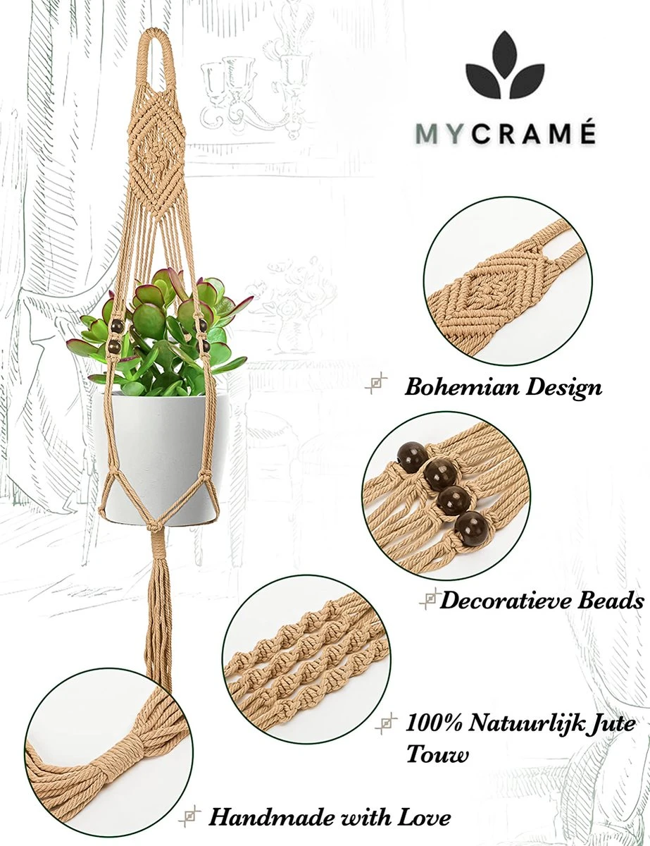 4 Stuks Luxe Jute Plantenhangers - Boho Handgeweven Katoen Hangpot Voor Binnen/Buiten - Hangende Bloempot Met Kralen - Macramé Touw/Koord Hangplant Houder - Bohemian Wandhanger Decoratie - Plant Hanger - Verticale Tuin Bloempothouder Planthanger 7 4 Stuks Luxe Jute Plantenhangers - Boho Handgeweven Katoen Hangpot Voor Binnen/Buiten - Hangende Bloempot Met Kralen - Macramé Touw/Koord Hangplant Houder - Bohemian Wandhanger Decoratie - Plant Hanger - Verticale Tuin Bloempothouder Planthanger - Image 5